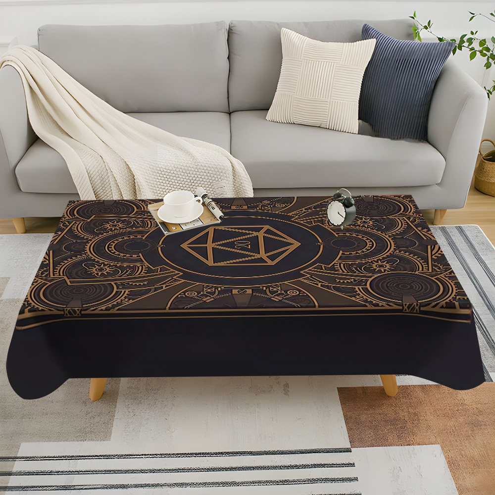 Home Textiles Fabric - مفرش طاولة بنمط التروس الذهبية السوداء