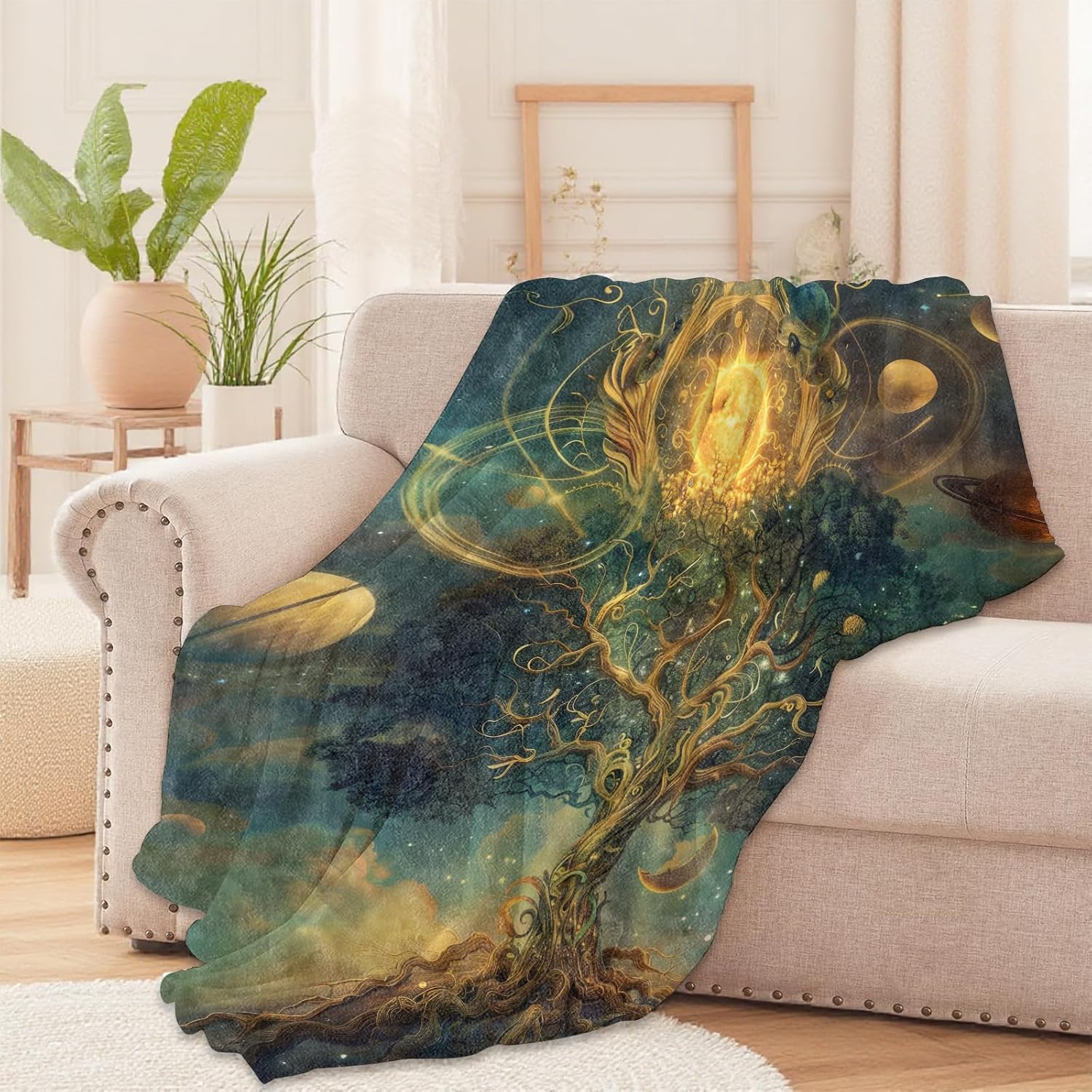 بطانية شجرة كونية، تصميم غالاك - مراجعة Galaxy Home Textiles وسعره